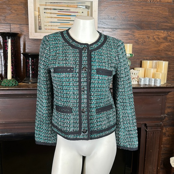 J CREW Fanfare Jacket in Peacock Tweed Size 4